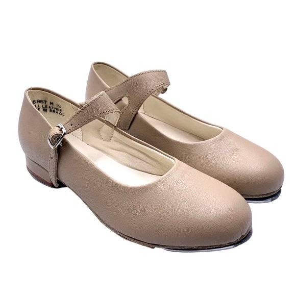 Award Mary Jane Tap Dancing Shoes Tan Girls Size 1 M New with Defects 686T - Picture 1 of 8